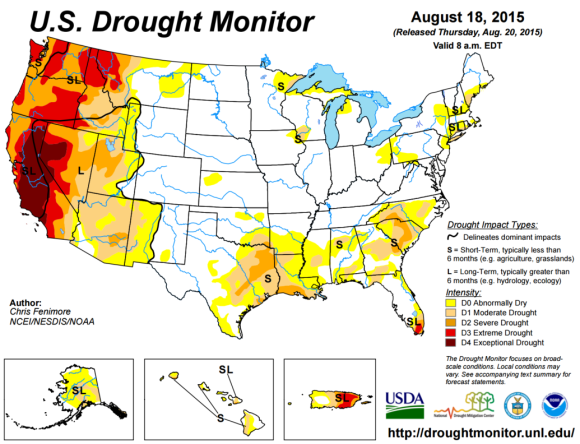 The latest U.S. Drought Monitor shows most of the West under drought conditions.