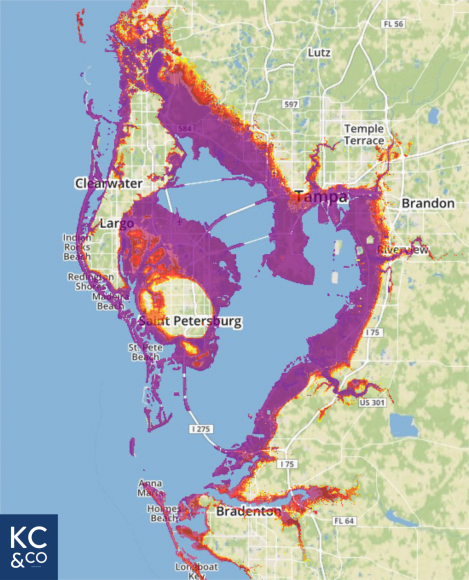 RiskInsight Storm Surge Footprint. The dark purple areas indicate water levels of 10 feet or more.