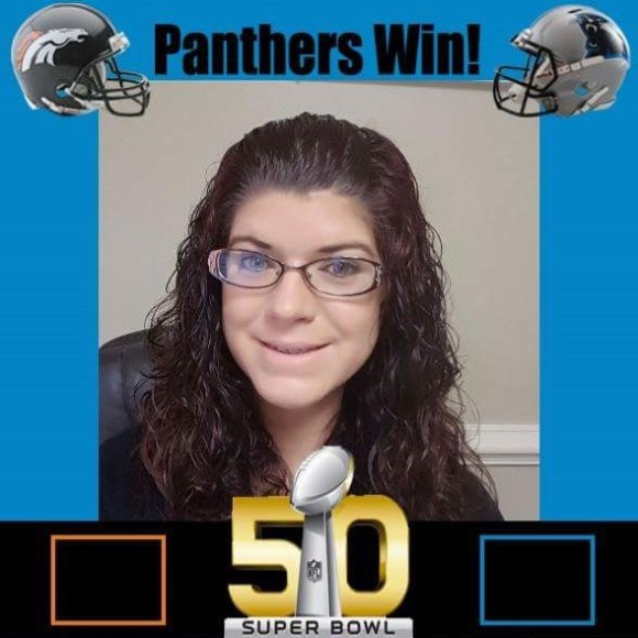 Jessica Klecz, personal and commercial lines CSR with Leaco Insurance Services, Inc., in Rocky Mount, N.C., used Photoshop magic to show she's a Panther's fan.