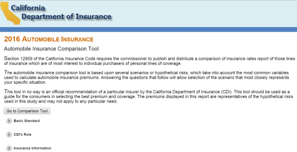 The California Department of Insurance just launched an online comparison shopping tool for auto insurance customers.