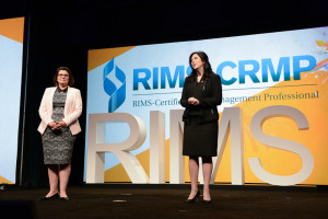 Mary Roth, CEO of RIMS (left) and RIMS President Julie Pemberton kicked off the annual meeting for risk management professionals. It's estimated more than 10,000 are in attendance at the event, which ends Wednesday.