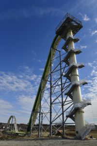 This Nov. 2013 file photo shows Schlitterbahn's new Verruckt speed slide/water coaster in Kansas City, Kan. A 12-year-old boy died Sunday, Aug. 7, 2016, on the Kansas water slide that is billed as the world's largest, according to officials. Kansas City, Kan., police spokesman Officer Cameron Morgan said the boy died at the Schlitterbahn Waterpark, which is located about 15 miles west of downtown Kansas City, Missouri. Schlitterbahn spokeswoman Winter Prosapio said the child died on one of the park's main attractions, Verruckt, a 168-foot-tall water slide that has 264 stairs leading to the top. (Jill Toyoshiba/The Kansas City Star via AP, File)