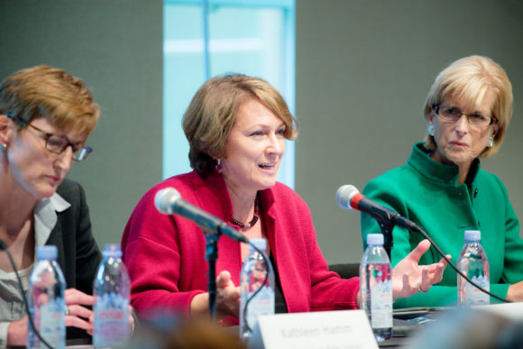 From left to right, Kathleen Hamm, Counselor to the Deputy Secretary of the U.S. Department of the Treasury, Inga Beale, CEO of Lloyd's and Governor Christine Todd Whitman discuss the forces shaping the global risk landscape, as well as the imperatives to build resilience into our thinking.