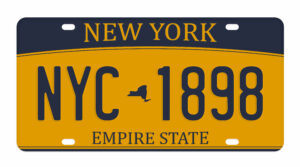 License plate isolated on white background. New York license plate with numbers and letters. Badge for t-shirt graphic. Vector
