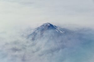Mount Shasta aerial view from airplane, Northern California Casc