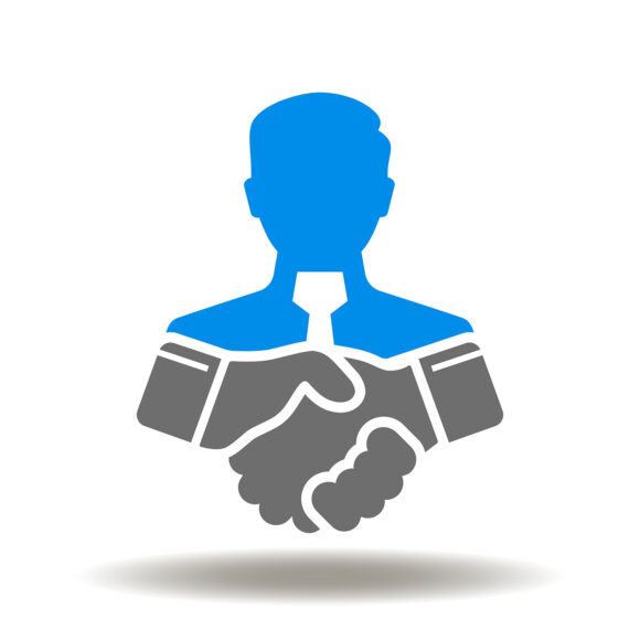 Handshake and businessman vector icon. Mediator finds a compromi