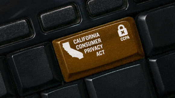CCPA concept: a gold key with a lock, a California shape and the text California consumer privacy act