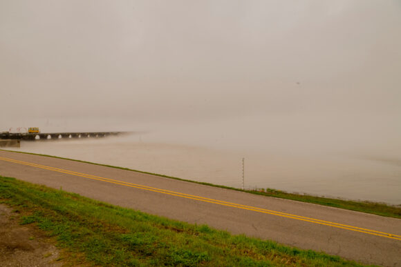 Bonnet Carre spillway opened and enveloped in fog