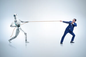 The competition between humans and robots in tug of war concept