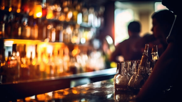 bartender mixing a cocktail in a bustling city bar generative ai