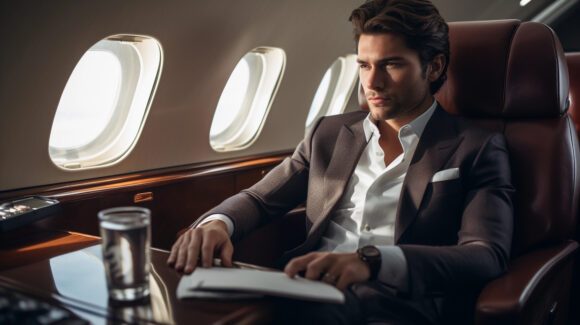 Jet-Set Executive: A Businessman's Journey in a Private Plane