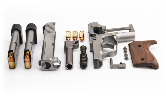 Parts of semi automatic pocket pistol handgun with magazine on w