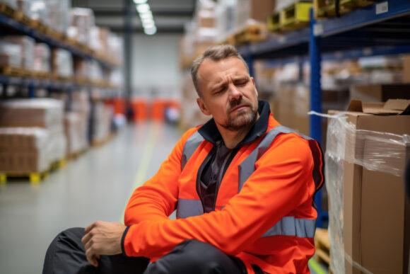 Warehouse Employee Struggles with Back Pain. The Reality of Manual Labor