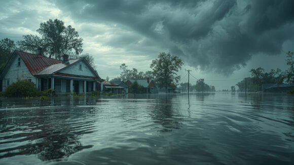 coastal Louisiana during a hurricane with exacerbated flooding due to higher sea levels