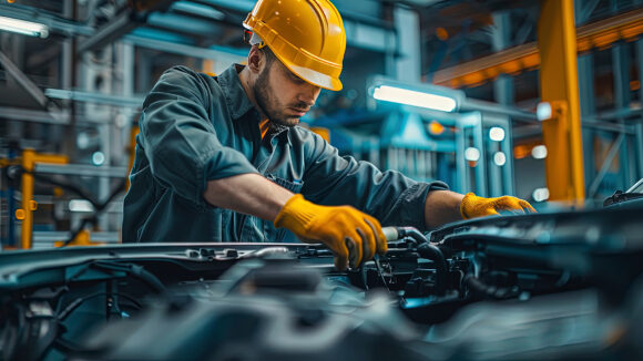 auto car engineer doing work, car engineer at the workstation wi