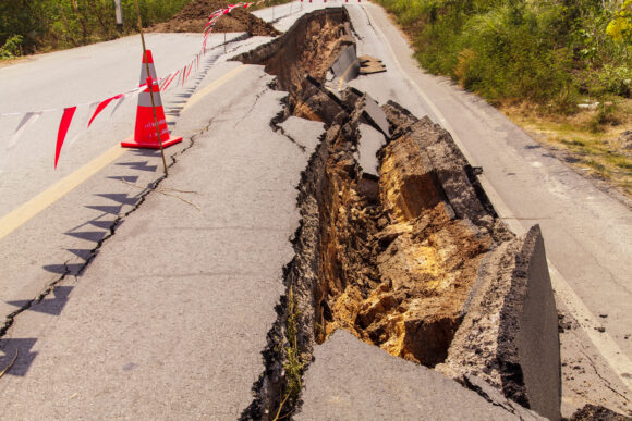 Cracked road after the earthquake