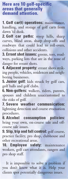 Here are the 10 golf-specific areas that generally demand attention